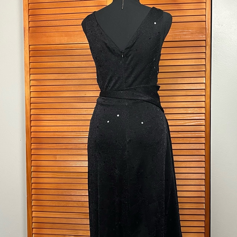 Betsy Johnson Elegant Black Sleeveless Sequins Wrap Style Maxi Dress - Picture 7 of 10